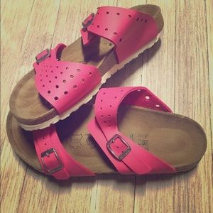 Birk Hot Pink Leather Sandals