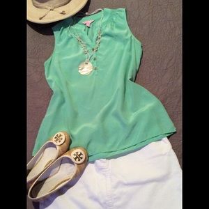 LILLY PULITZER SILK TANK, size S Tiffany color.