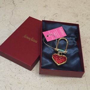 Neiman Marcus Red Studded Gold Heart Key Fob