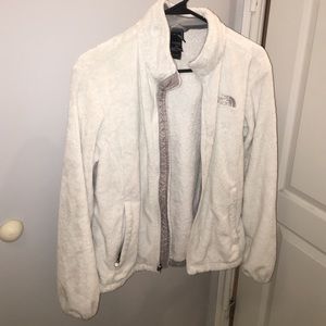 White fuzzy Northface jacket