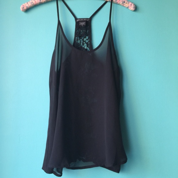 Sheer racer back tank top with crochet inset - Picture 1 of 2