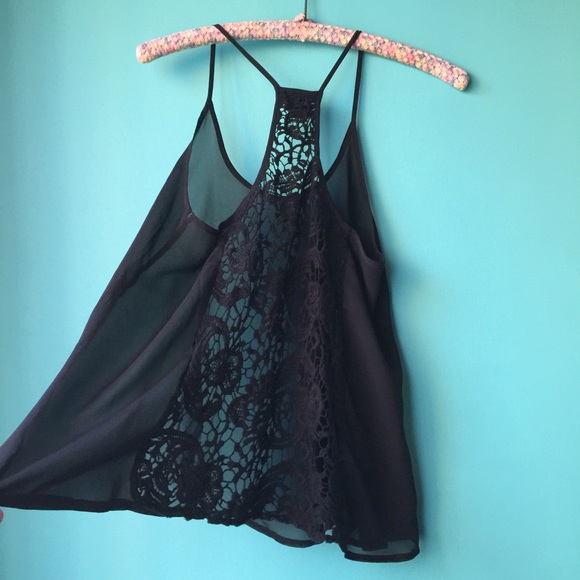 Sheer racer back tank top with crochet inset - Picture 2 of 2