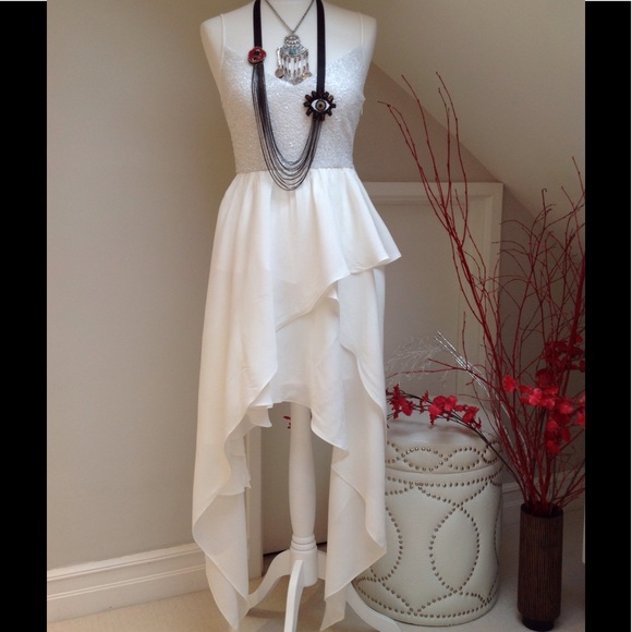 🎉HP🎉✨Keepsake White Sequin Asymmetrical Dress✨ - Picture 2 of 7