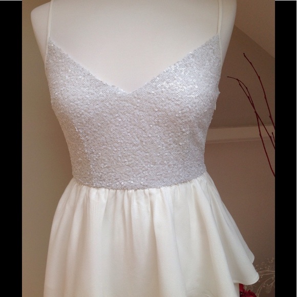 🎉HP🎉✨Keepsake White Sequin Asymmetrical Dress✨ - Picture 5 of 7