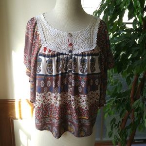 NEW Floral and Paisley Top with Lace Inset