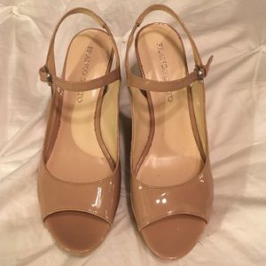 Franco Sarto peep toe sling back cork wedge