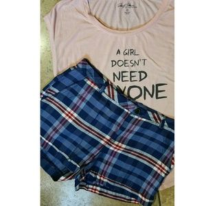MNG by Mango Blue Plaid Shorts NWOT!