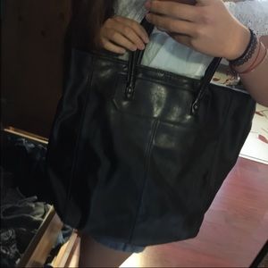 black leather tote bag