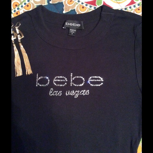 bebe Tops - Black Ribbed Bebe Las Vegas Fitted Tee