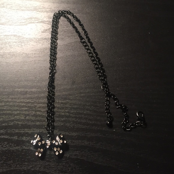 Black bow with crystals and black chain with clasp - Picture 2 of 2