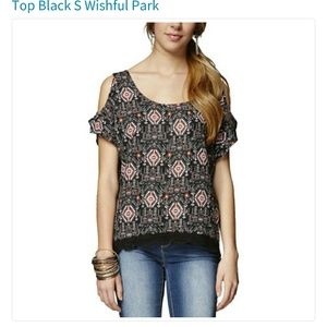 Wishful Park Aztec Print Cold Shoulder Crochet Top