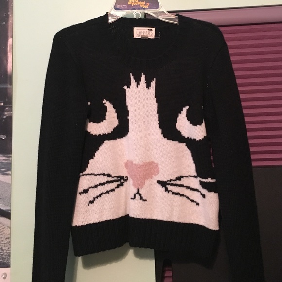 black and white kitty sweater