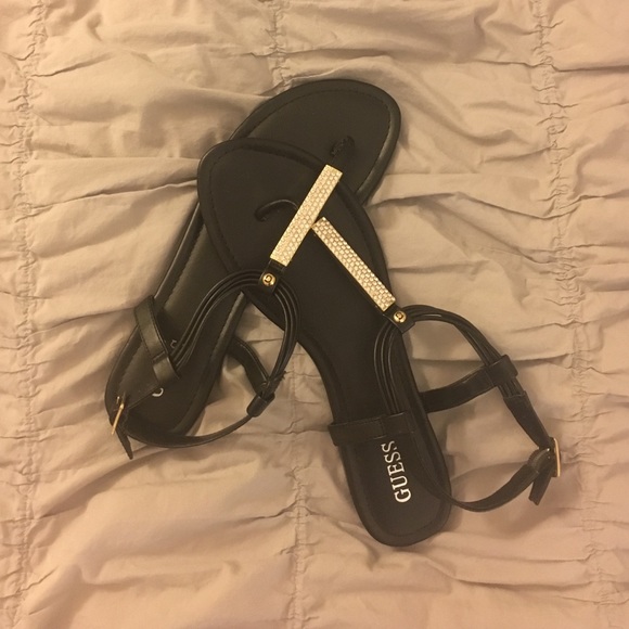 Never Worn Guess Faux Leather T-Strap Sandals