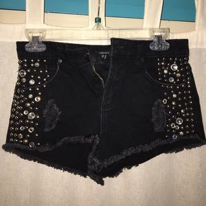 Black denim shorts
