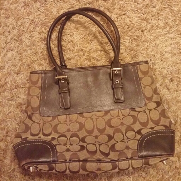 Tan and brown Coach purse