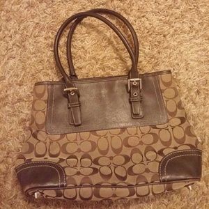 Tan and brown Coach purse