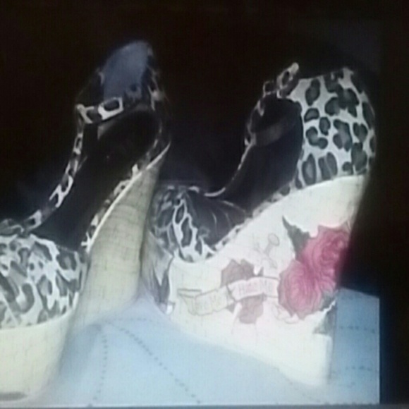 Ellie Rockabilly Tattoo Mary Jane Leopard Wedges