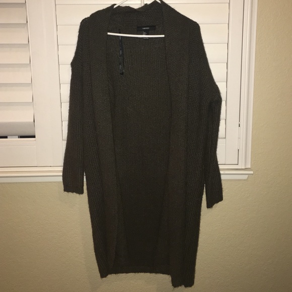 An olive cardigan