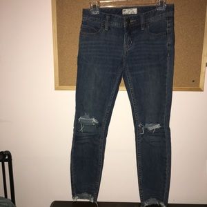 Free People Dark Wash Knee Slit Skinnies