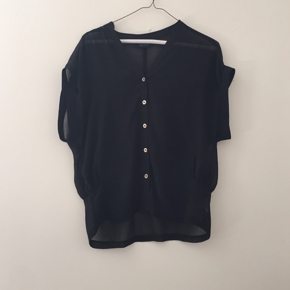 SALE Classic sheer black button down blouse
