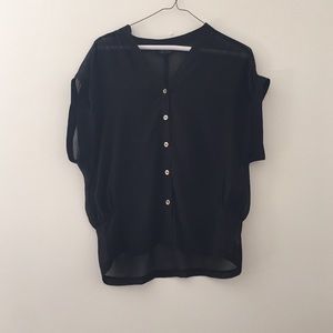 SALE Classic sheer black button down blouse