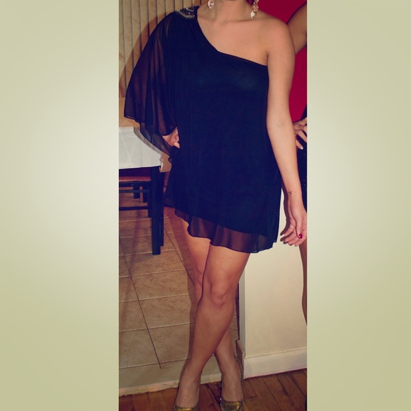 Sheer off the shoulder cocktail dress