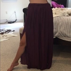 Double Slit Burgundy Maxi Skirt
