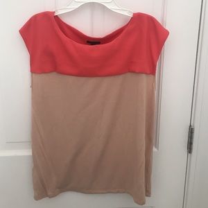 Ann Taylor coral / tan colorblock top, size M