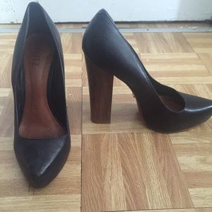 Schutz Solid Wood Heel, Black Leather Heels