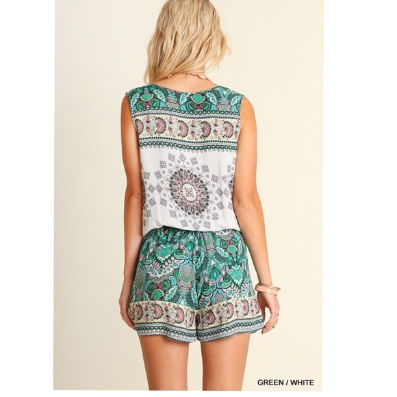 ‼️LAST‼️Sleeveless green floral print romper - Picture 3 of 4