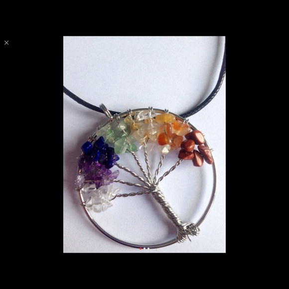 Chakra Tree of Life 7 Gemstone Pendant Necklace - Picture 3 of 5