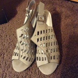 Grey Torrid booties/sandals with heels
