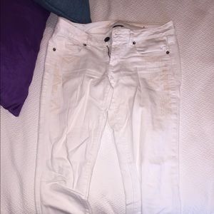 White skinny jeans with tan embroidery!