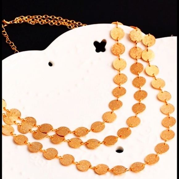 Elegant Multilayer Gold-Tone Statement Neckace - Picture 2 of 4