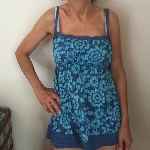 Aeropostale Blue Flowery Lace Trim Tank