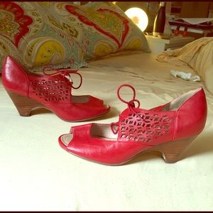 Nine West red wedge cut out heels / Mary Jane's