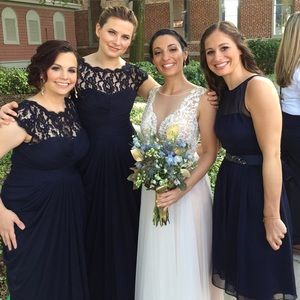 Navy Blue Lace Full-Length Dress