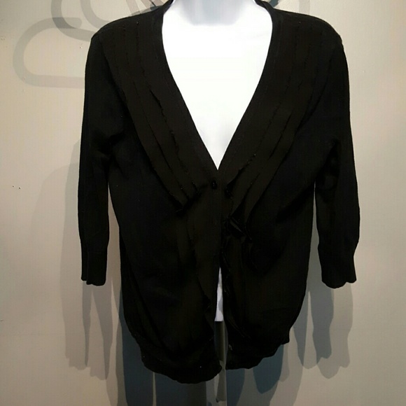 Black cardigan with ruffle detail