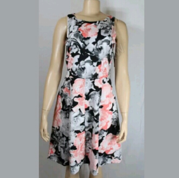ALFANI BLACK WITH PINK GRAY ROSES DRESS