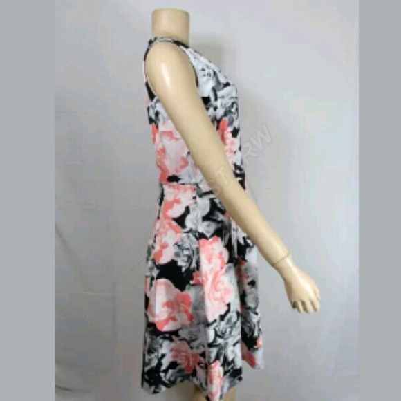 ALFANI BLACK WITH PINK GRAY ROSES DRESS - Picture 2 of 3