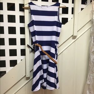 Blue and white dress.