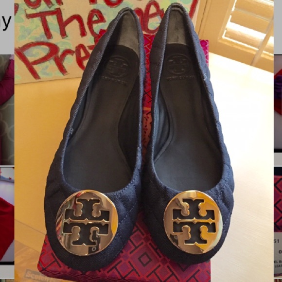 NWT Denim/Gold Quilted Tory Burch Flats OFFERS OK!