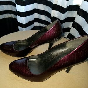 Snakeskin burgandy pump