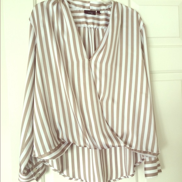Long sleeve polyester striped blouse
