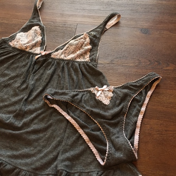 Victoria secret light pink and grey baby doll set. - Picture 2 of 4