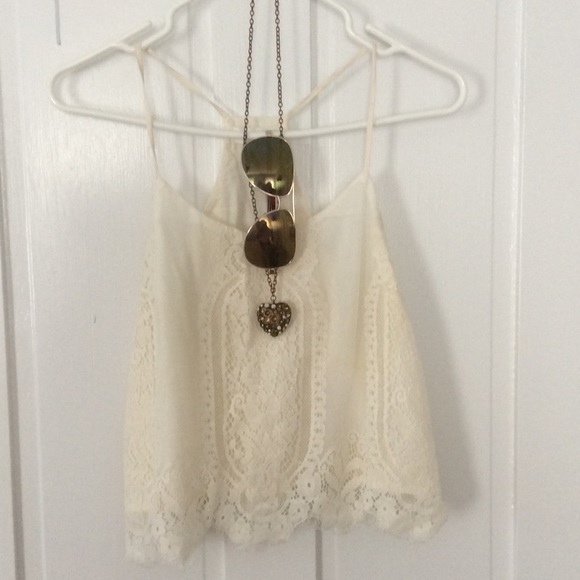 * SOLD * white lace crop top