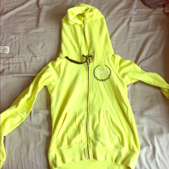 Pink bright yellow zip up hoodie