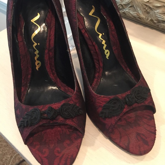 Nina red with black lace dress heels