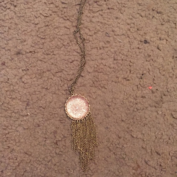 Long gold pink statement necklace