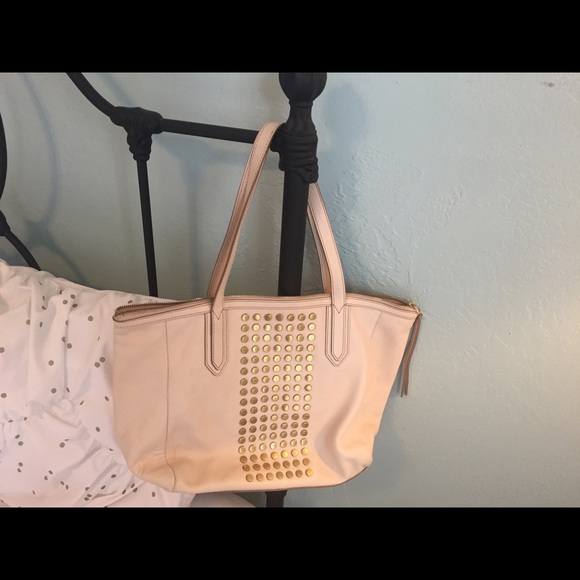 Fossil leather studded tote